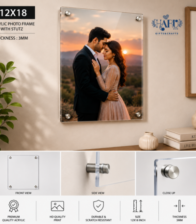 Personalized 12x18 inch acrylic photo frame with HD photo print, 3MM thickness and metal standoffs