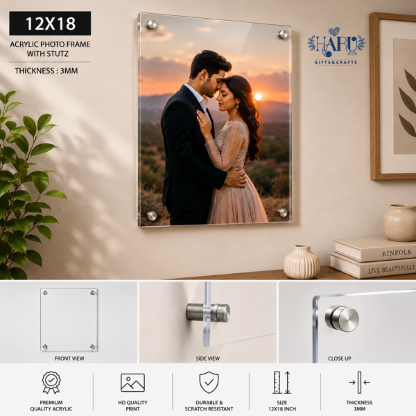 Personalized 12x18 inch acrylic photo frame with HD photo print, 3MM thickness and metal standoffs