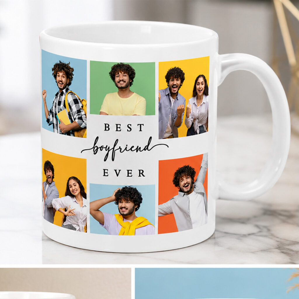 Personalized Boyfriend’s Love ceramic mug with six custom photos and Best Boyfriend Ever design