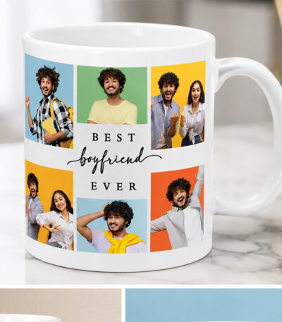 Personalized Boyfriend’s Love ceramic mug with six custom photos and Best Boyfriend Ever design