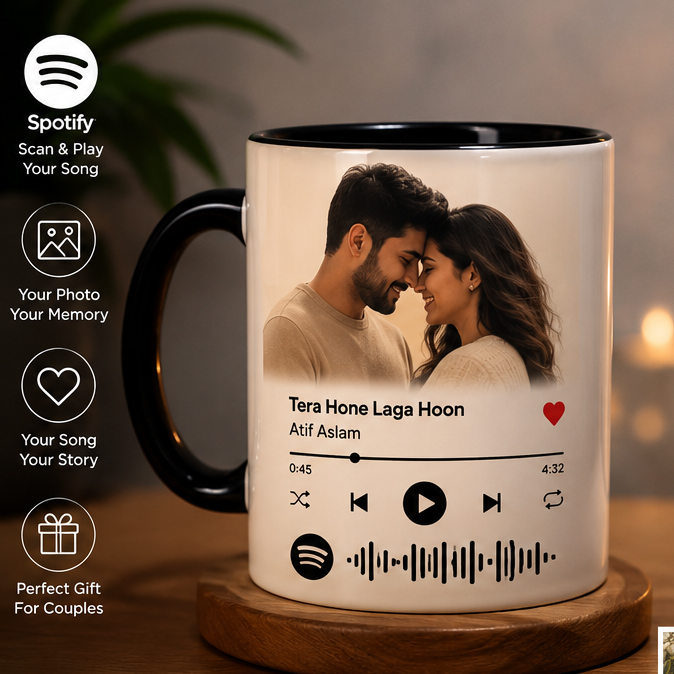 Personalised Mug of Love Notes with custom photo and scannable song design