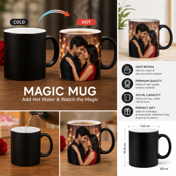 Personalised Couple Magic Mug with custom photo and heat-reveal colour-changing effect