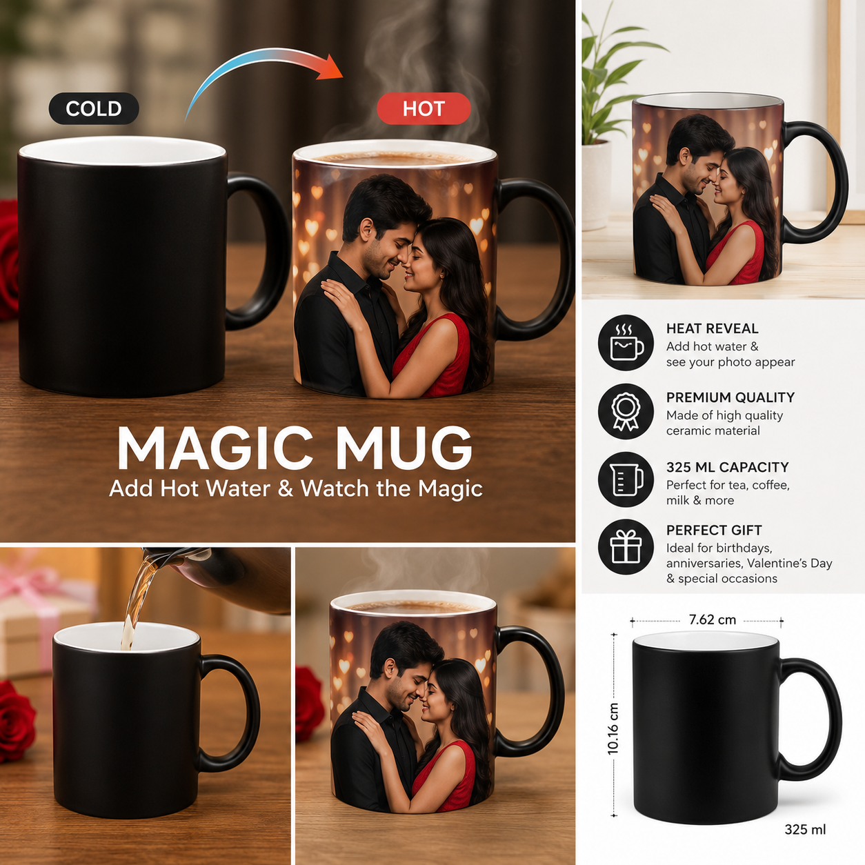 Personalised Couple Magic Mug with Photo Personalised Couple Magic Mug with custom photo and heat-reveal colour-changing effect