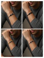 Personalized Phoenix bracelet Rakhi featuring a custom engraved name plate and elegant chain bracelet in four premium colour options.