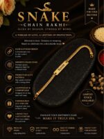 Custom Snake Chain Name Rakhi Bracelet with engraved gold name plate and premium adjustable snake chain.